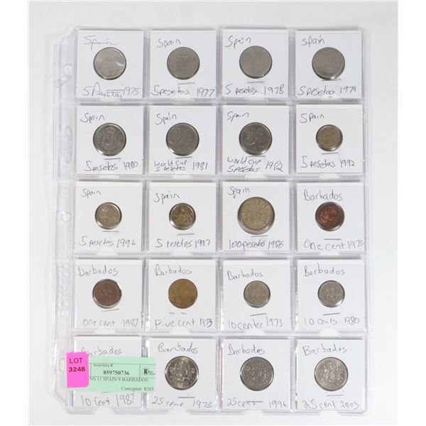 20 COINS 11 SPAIN 9 BARBADOS