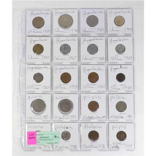 20 COINS 12 YUGOSLAVIA 8 PHILIPPINES