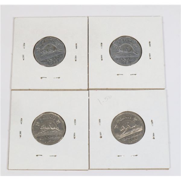 4 KING GEORGE VI NICKELS 1940, 1950, 1951 & 1952