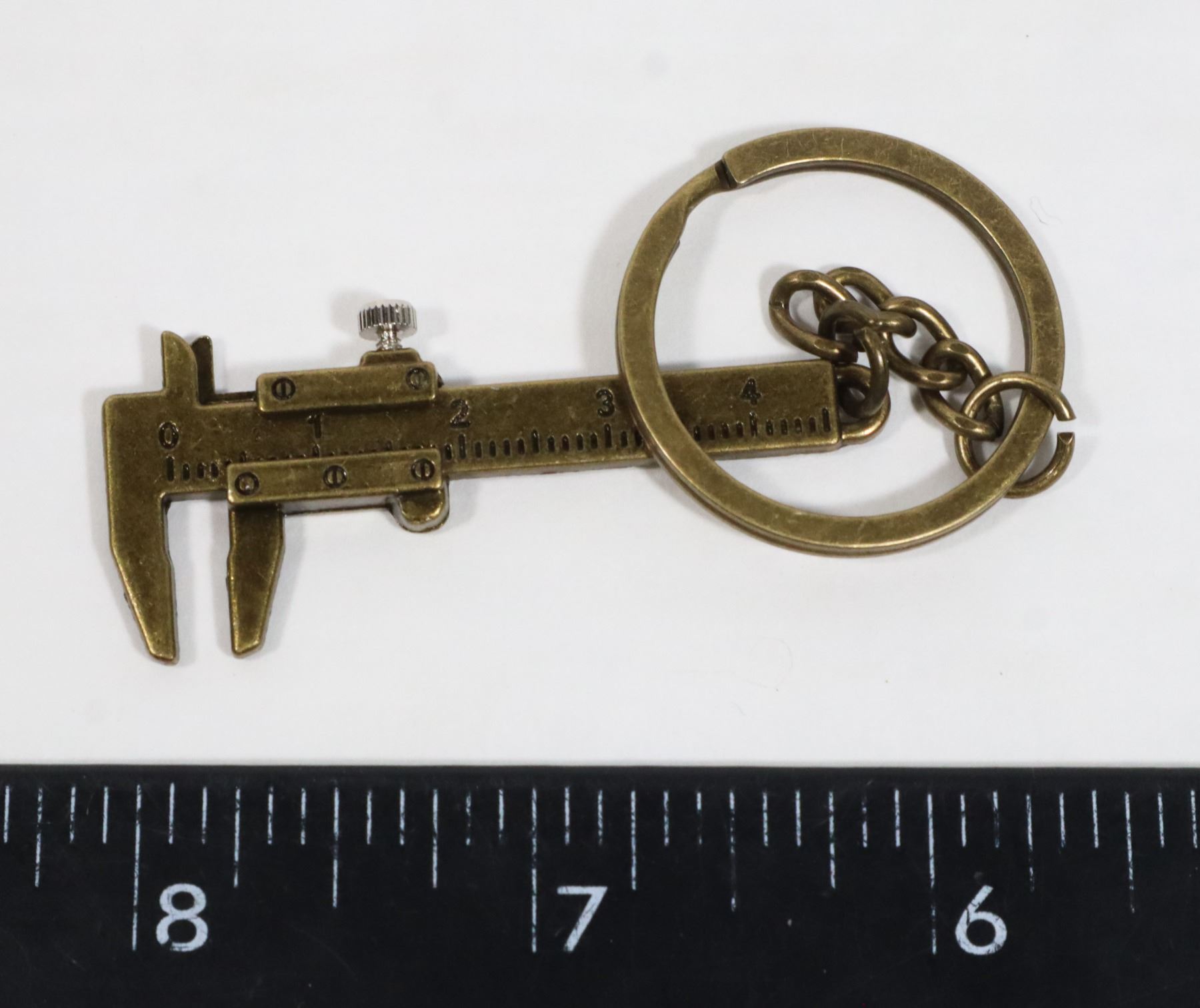 NEW BRONZE TONE MINI VERNIER CALIPER KEYCHAIN