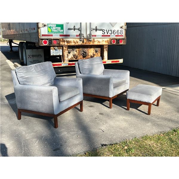 2 Mid Century Arm Chairs & One Ottoman