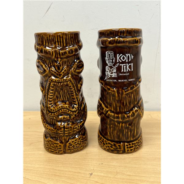 2 DAGA Kon Tiki Sheraton Waikiki Hawaii Tiki Mugs 6.75"