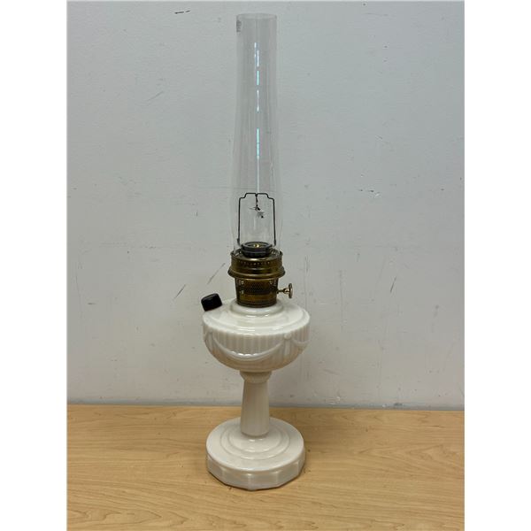 Vintage Aladdin Custard Glass "Lincoln Drape" Kerosene Lamp with Original Flute
