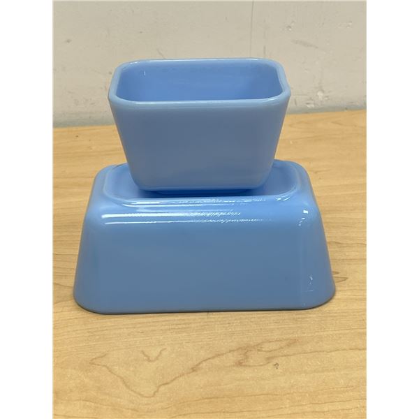 Pyrex Delphite Blue Fridge Dishes - largest approx: 6.75x4.25" no lids