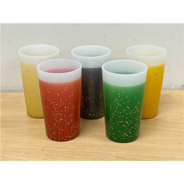 5 Vintage Milk Glass Glamalite Sparkle Rubber Coated Tumblers 5"