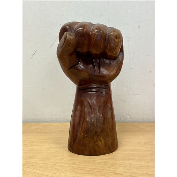 Hand Carved Raised Fist Wood Sculpture - Approx: 11.5"T 5.5"W