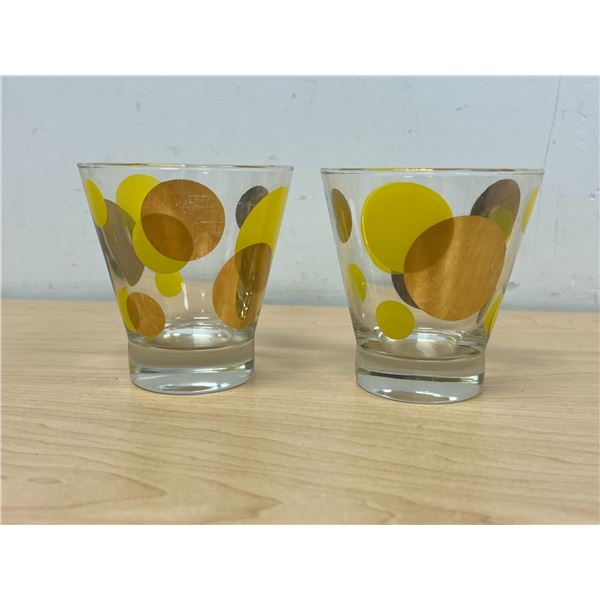 2 Russel Wright Highball Eclipse Dot Glasses - Yellow - 4" - see all photos