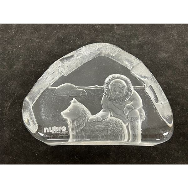 Nybro Sweden Igloo Husky Art Glass Paperweight - Approx: 4.5"W