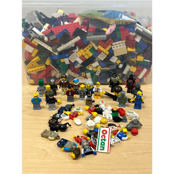 Bin of Lego Pieces & Mini Figures - Bin Approx: 13.5x11" & 8"T - see photos for details