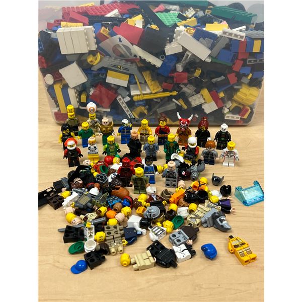 Bin of Lego Pieces & Mini Figures - Bin Approx: 13.5x11" & 8"T - see photos for details