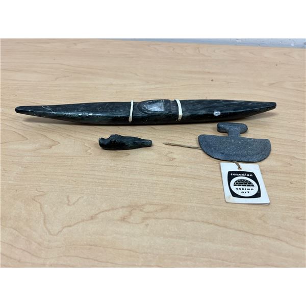 3 Soapstone Items as pictured - longest approx: 12" - see all photos