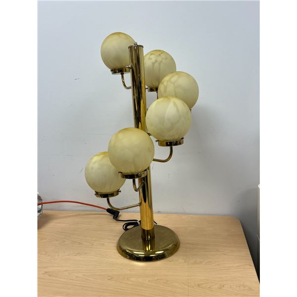 Brass Lamp with 6 Marbled Glass Shades - Works - approx 33"T - see all photos