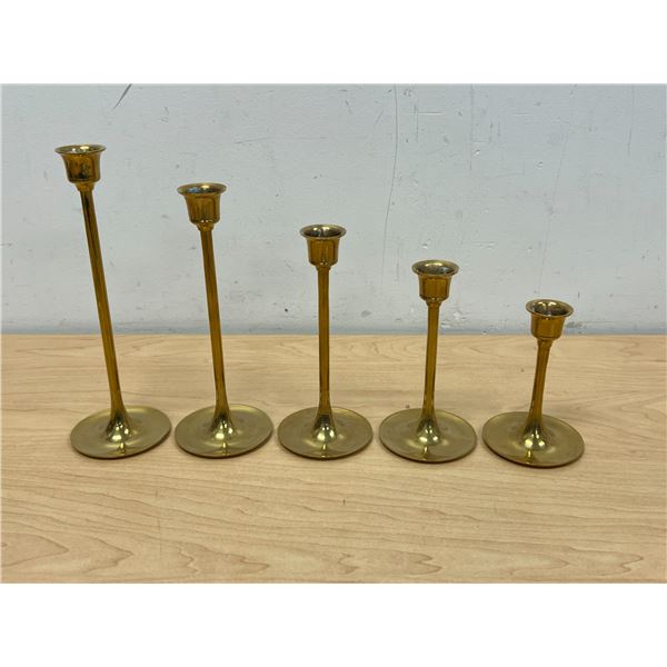 5 Brass Candle Holders - tallest approx: 8"