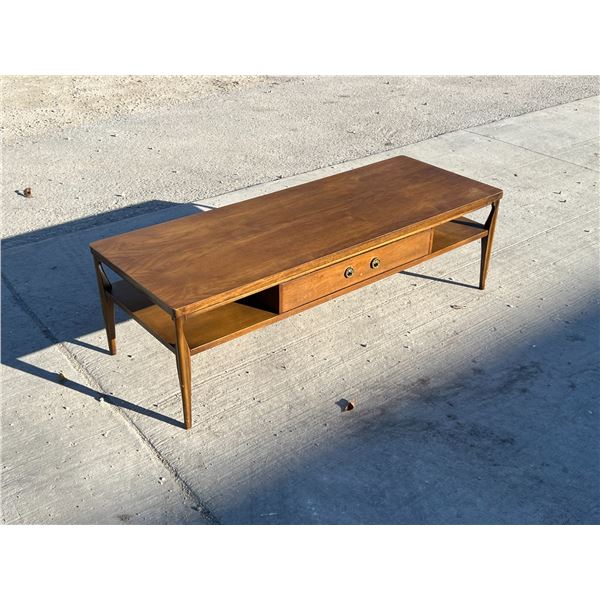 Mid Century Coffee Table with Drawer and lower shelving - Approx: 54x20" & 16"T