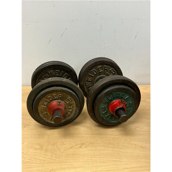 Vintage Weider Cast Steel Barbells & Bars - (8) 5 LBS (4) 3 LBS with bars - see all photos