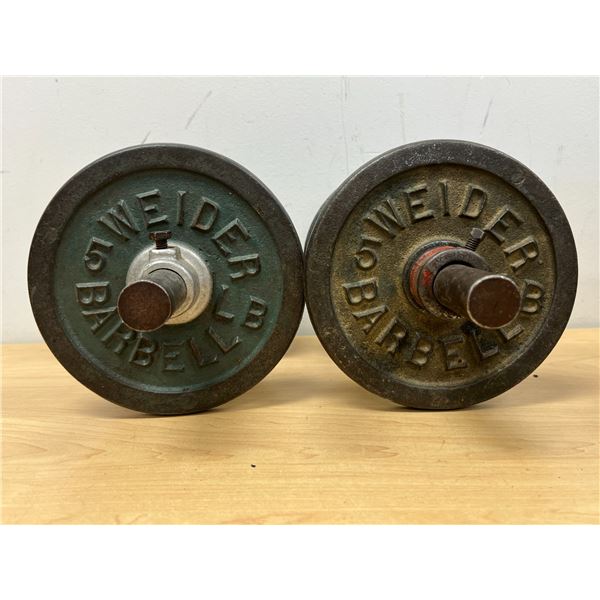 Vintage Weider Cast Steel Barbells & Bars - (4) 5 LBS with bars - see all photos