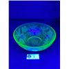 Image 1 : Very Nice Vintage Uranium Glass Bowl w/ Leaves Pattern. Approx. 3" H x 7.5" Diameter