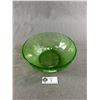Image 2 : Very Nice Vintage Uranium Glass Bowl w/ Leaves Pattern. Approx. 3" H x 7.5" Diameter