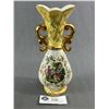 Image 2 : 2 Decorative Pieces - 8.5" H Yellow Bud Vase Made In Japan & 3.5" H Gold/Blue/Beige Small Vessel
