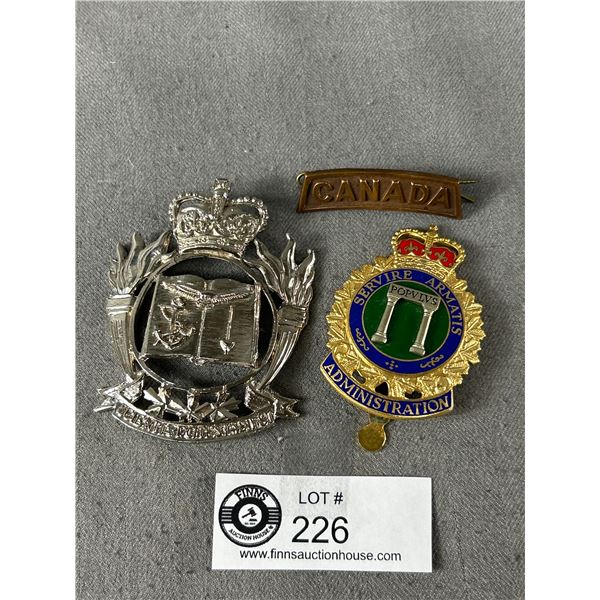 Vintage Canadian Military Lot- Brass Canadian Shoulder Badge,Administration & Saskatchewan Cap Badge