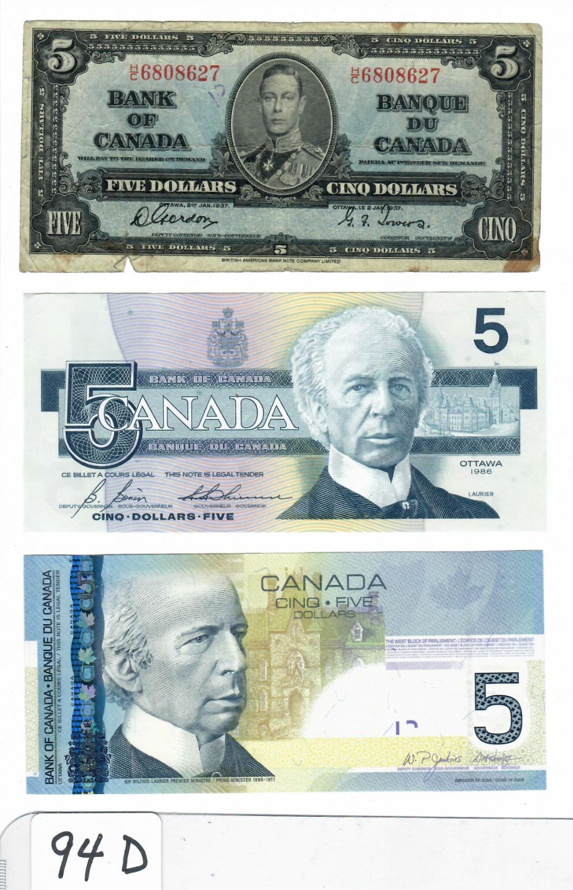 LOT OF 6 CANADIAN BANKNOTES