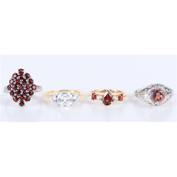 ASSORTED STERLING SILVER GEMSTONE LADIES RINGS-(4)
