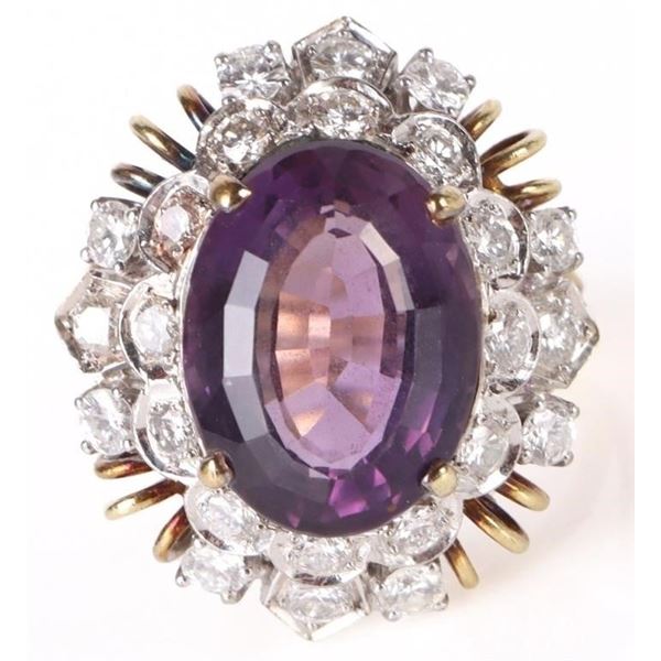 LARGE 7.0CT AMETHYST DIAMOND 14K YELLOW GOLD RING