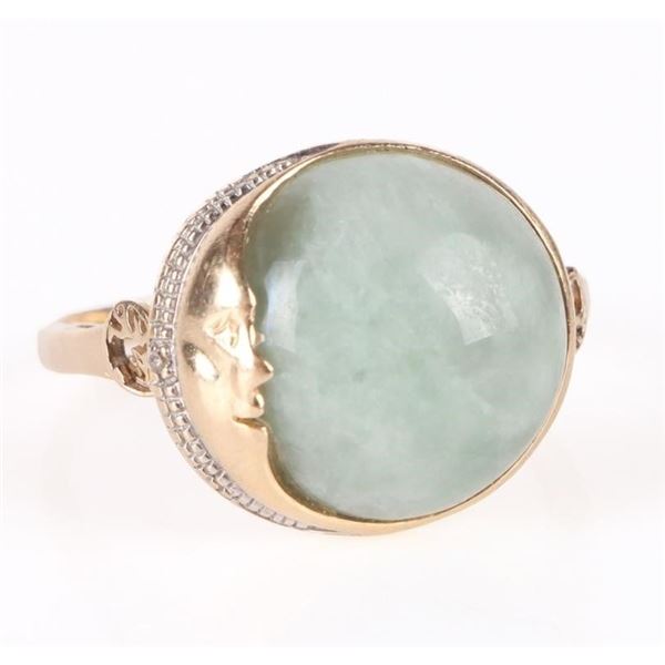14K YELLOW GOLD LIGHT JADE MOON LADIES RING