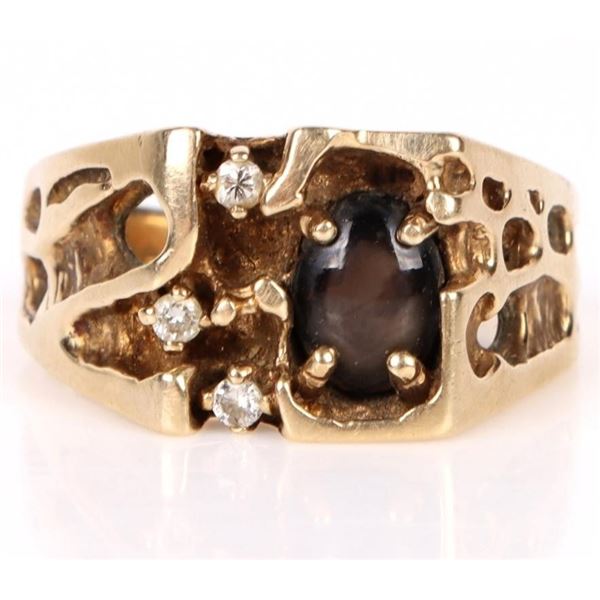SMOKEY TOPAZ DIAMOND 14K YELLOW GOLD MENS RING