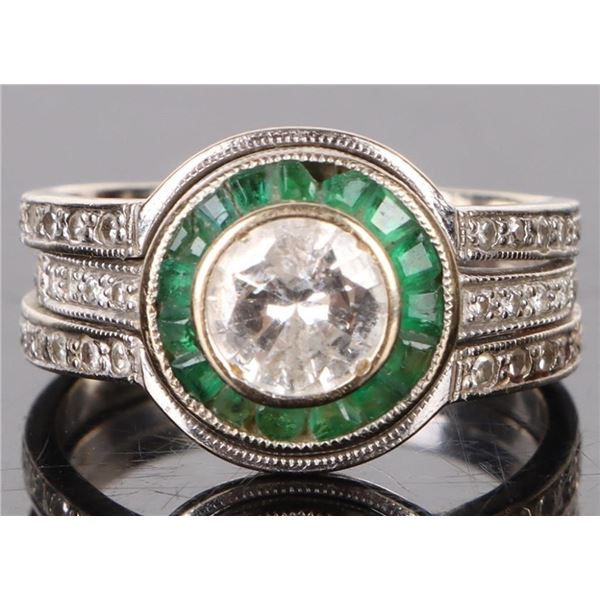 ~1.24 CTW. DIAMOND & EMERALD 18KT. WEDDING RING