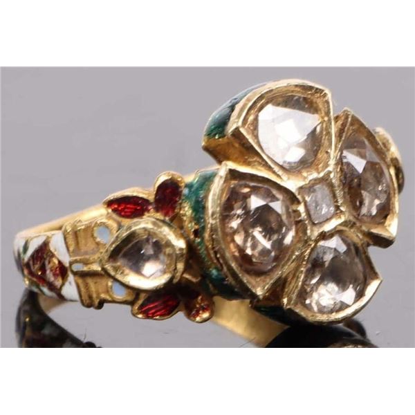 22K YELLOW GOLD DIAMOND ENAMEL UNISEX RING