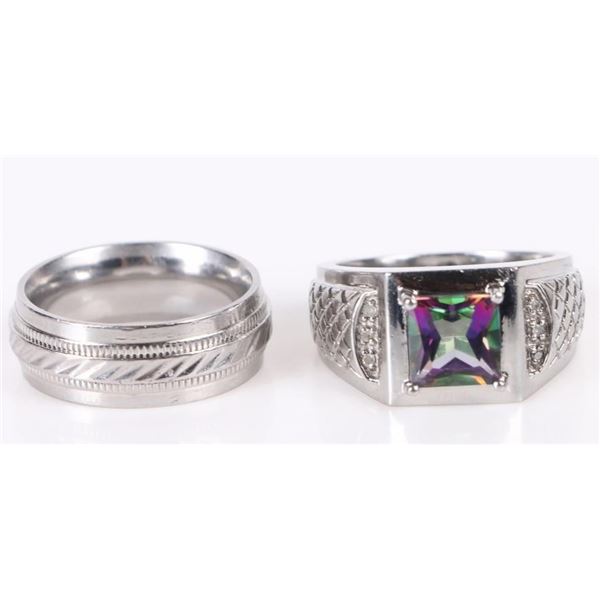 MYSTIC TOPAZ DIAMOND TEXTURED MENS RING SET