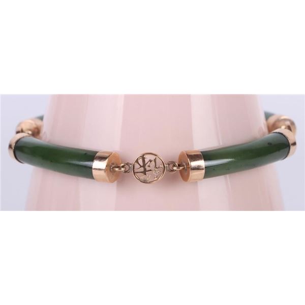 8.5" GREEN JADE 14K GOLD LADIES BRACELET