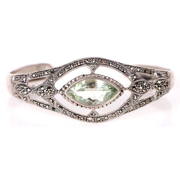 0.925 SILVER AQUA MARCASITE LADIES CUFF BRACELET