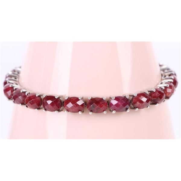 STERLING SILVER OVAL ROSE RUBY LADIES BRACELET