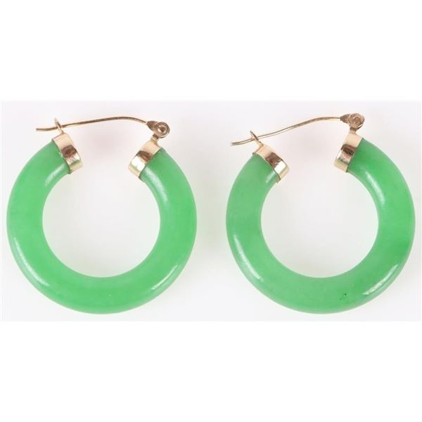 14K YELLOW GOLD BRIGHT GEEN JADE EARRINGS