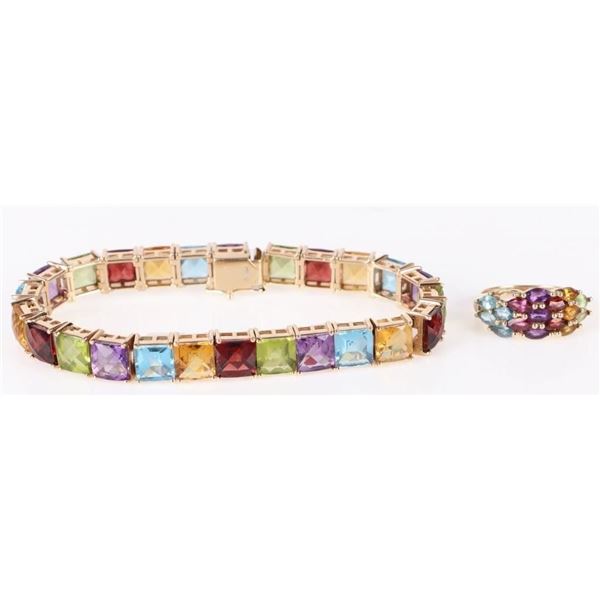 14K YELLOW GOLD RAINBOW GEMSTONE MATCHING SET