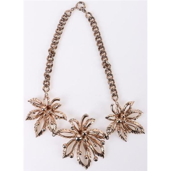 VINTAGE NETTIE ROSENSTEIN .925 THREE LEAF NECKLACE