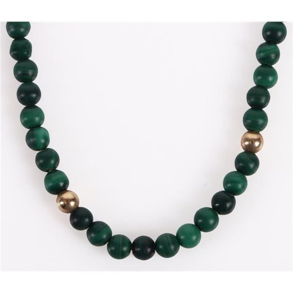 14K YELLOW GOLD & MALACHITE BEADED NECKLACE