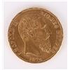 Image 1 : 0.9 GOLD 1876 BELGIUM LEOPOLD II 20 FRANC COIN MS