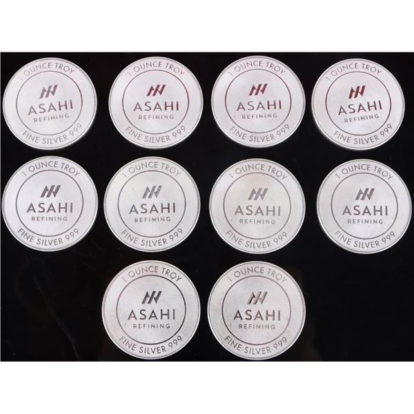 .999 FINE SILVER 1OZ ASAHI REFINING COINS - (10)
