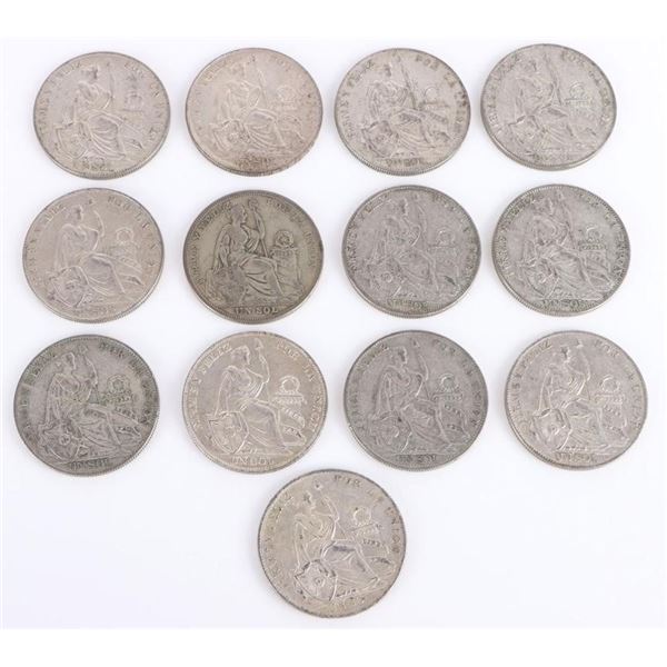 50% SILVER PERUVIAN 1 SOL COINS - (14)