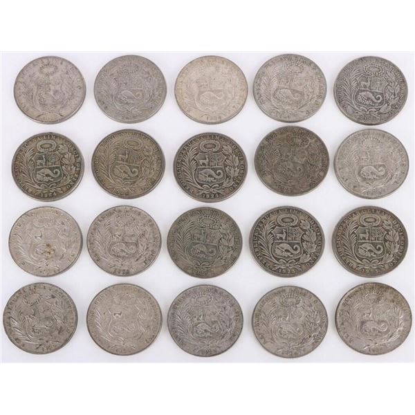50% SILVER WORLD SILVER COINS PERU UN SOL - (20)