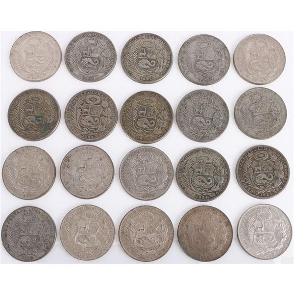 50% SILVER WORLD SILVER COINS PERU UN SOL - (20)
