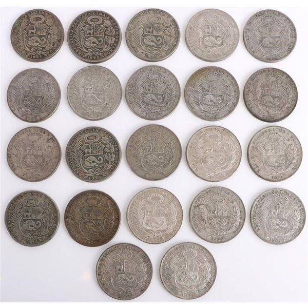 50% SILVER WORLD SILVER COINS PERU UN SOL - (20)