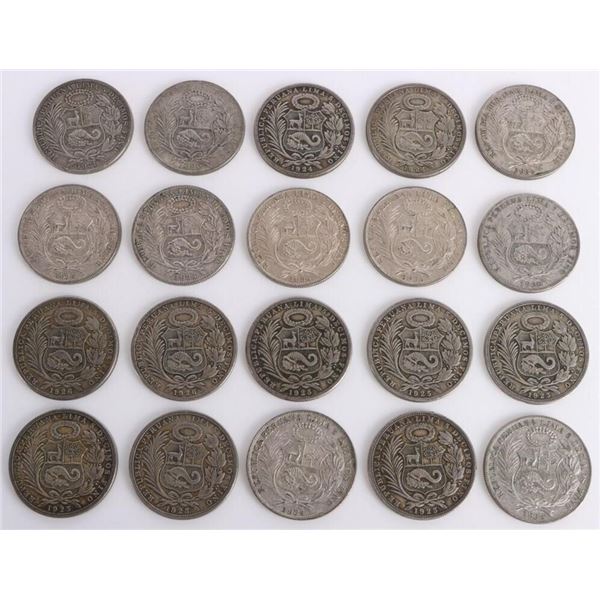 50% SILVER WORLD SILVER COINS PERU UN SOL - (20)