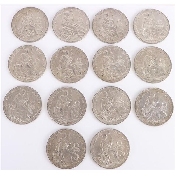 50% SILVER PERUVIAN 1 SOL COIN COLLECTION - (14)
