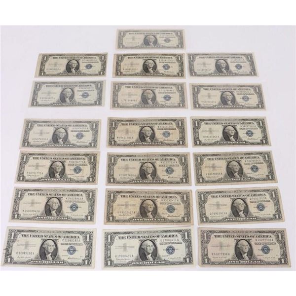 US SILVER CERTIFICATES $1 BILLS - LOT OF 19