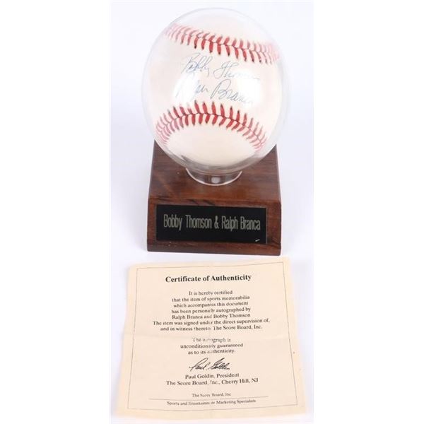 THOMSON & BRANCA  AUTOGRAPHED BASEBALL W/ COA