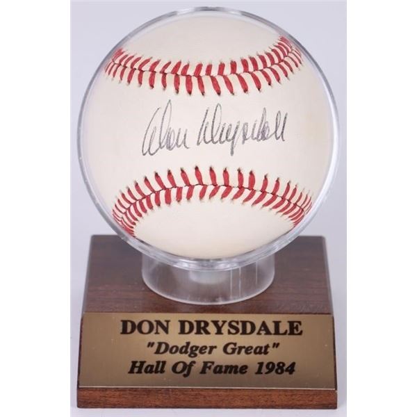 DON DRYSDALE SIGNED OFFICIAL NL BASEBALL MOUNTED